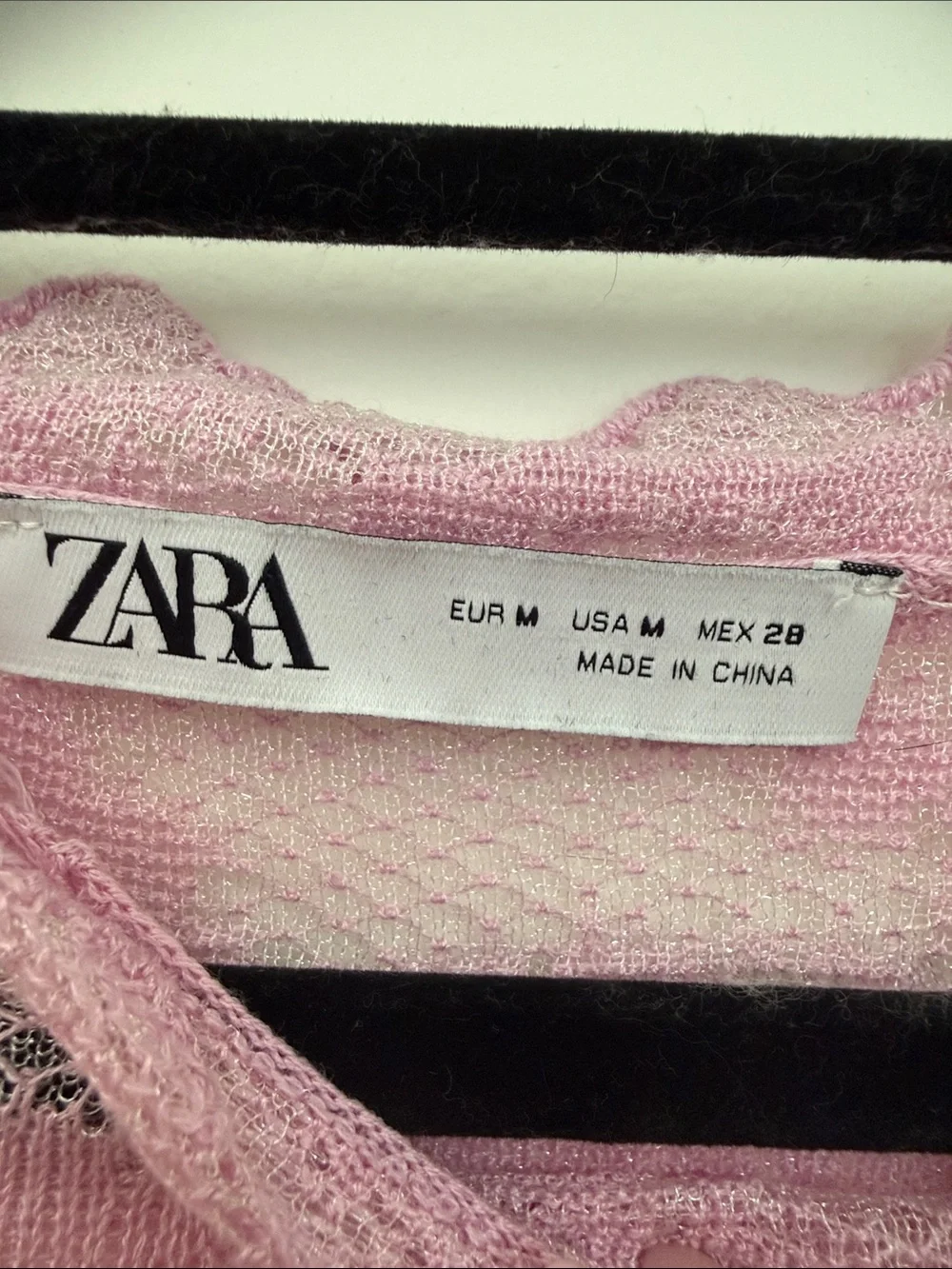 Zara Pale Pink Sheer Lace Long-Sleeve Top